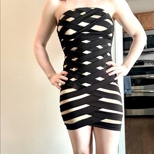 A black and nude party dress in a size small!